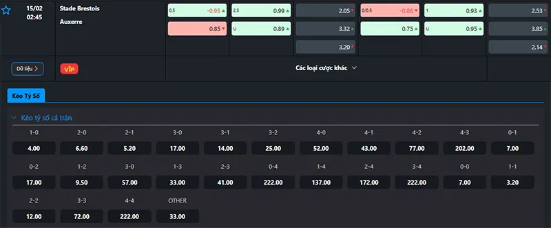 Tỷ lệ kèo Brest vs Auxerre hôm nay 02h45 ngày 15/02/2025