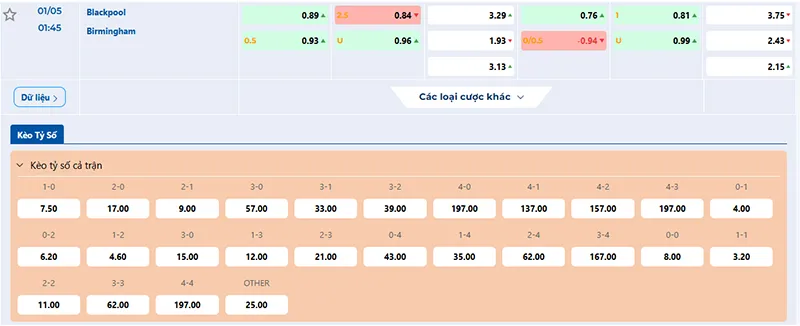 Tỷ lệ kèo Blackpool vs Birmingham hôm nay 01h45 ngày 01/5/2025