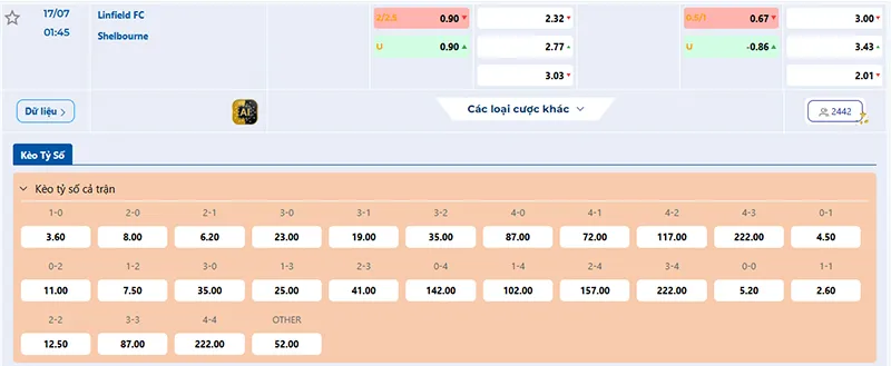 Tỷ lệ kèo Linfield vs Shelbourne hôm nay 01h45 ngày 17/7/2025
